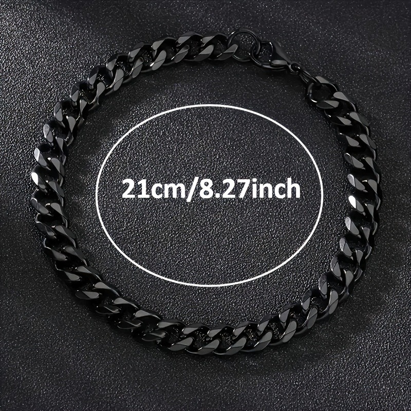 Unisex Black Cuban Link Bracelet, Heavy-Duty Chain Design
